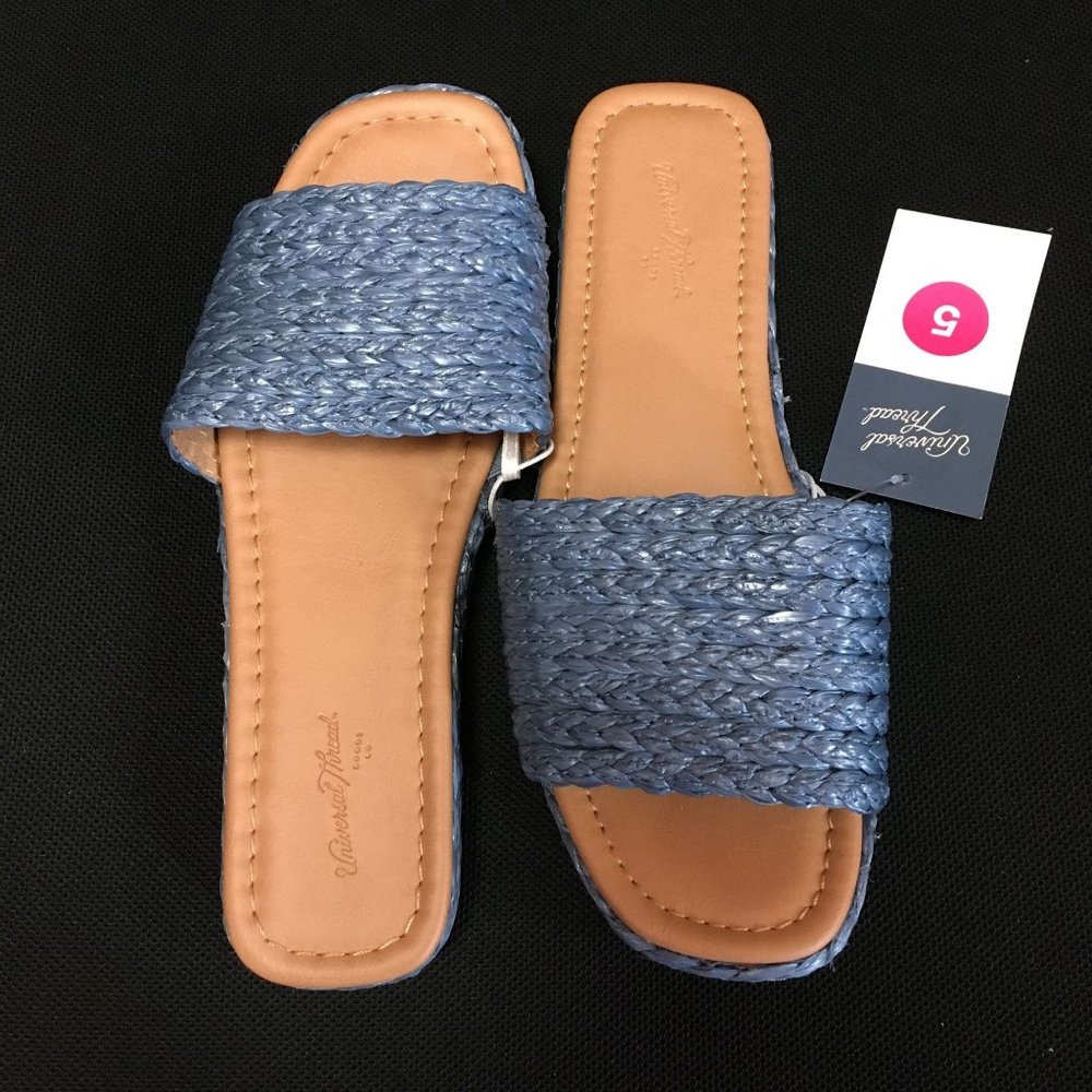 NWB - Universal Threads Mardi Raffia Platform Slide Sandals - Blue - Size 5